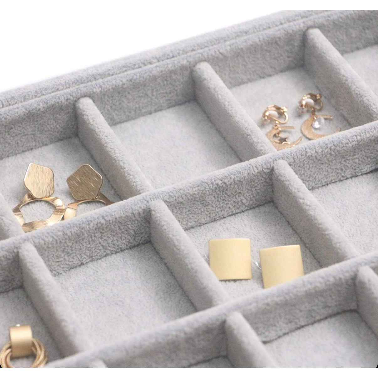 12 Compartments Velvet Jewelry Organizer Tray for Drawers Stackable Jewelry Display Trays for Rings Earrings Bangles Bracelets Silver - Medaid International