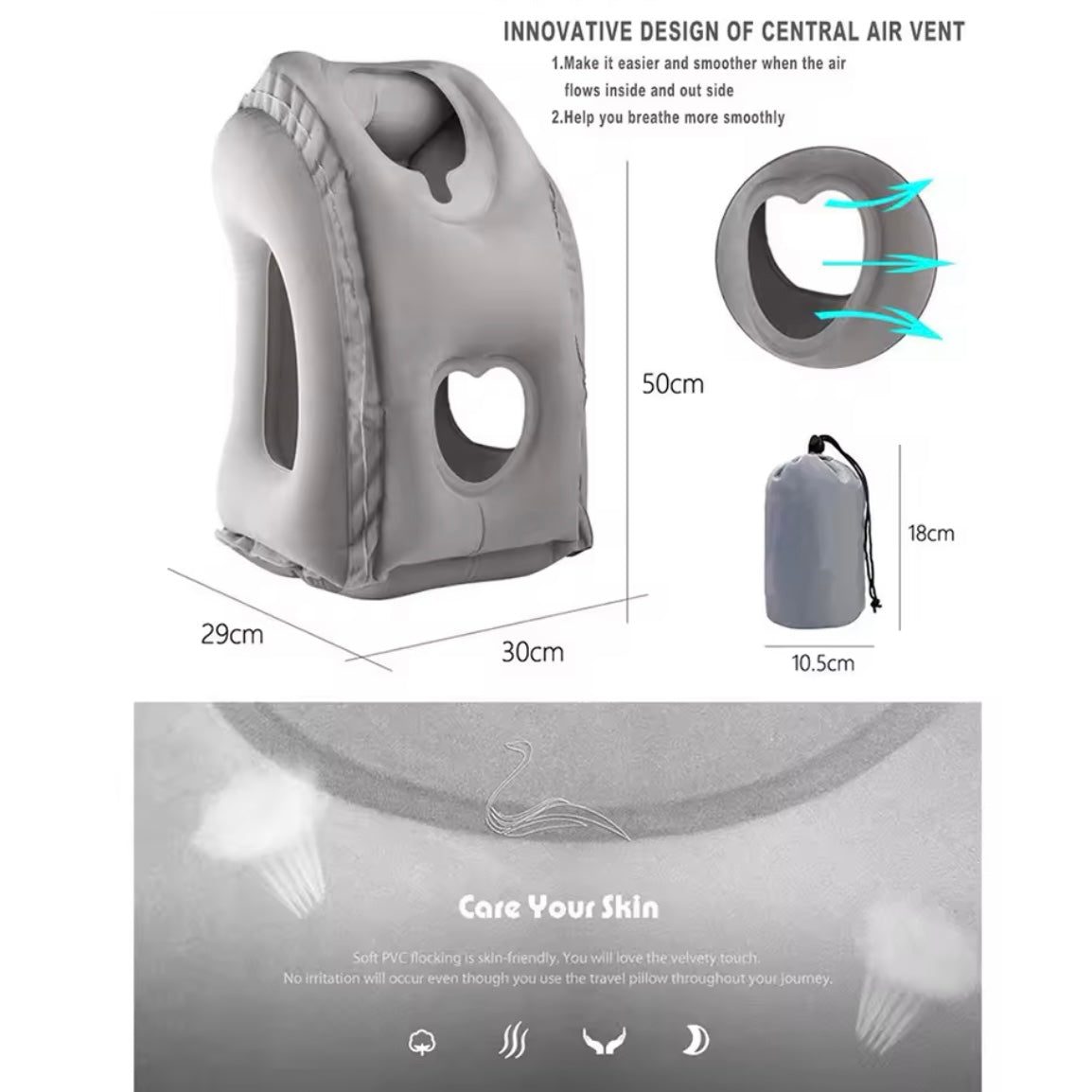 Inflatable Travel Pillow for Airplane, Neck Air Pillow for Sleeping to Avoid Neck and Shoulder Pain, Support Head and Lumbar - Medaid International