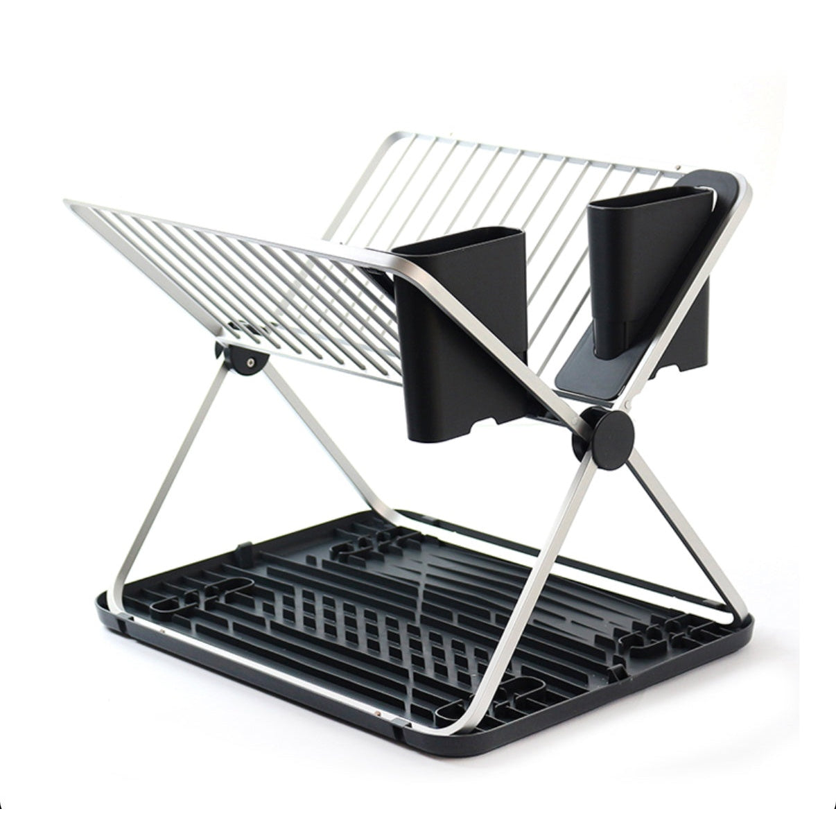 41 CM Foldable Dish Drying Rack Holder Aluminum Dish Drainer Tray with Glass and Cutlery Holder Dish Drainer Storage Organizer for Plates Cups Spoons - Medaid International
