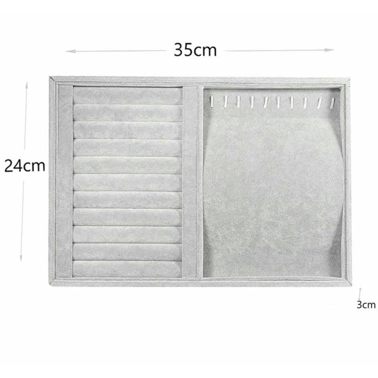 35 CM Velvet Jewelry Organizer Tray for Drawers Stackable Jewelry Display Trays for Rings Earrings Necklaces Silver - Medaid International