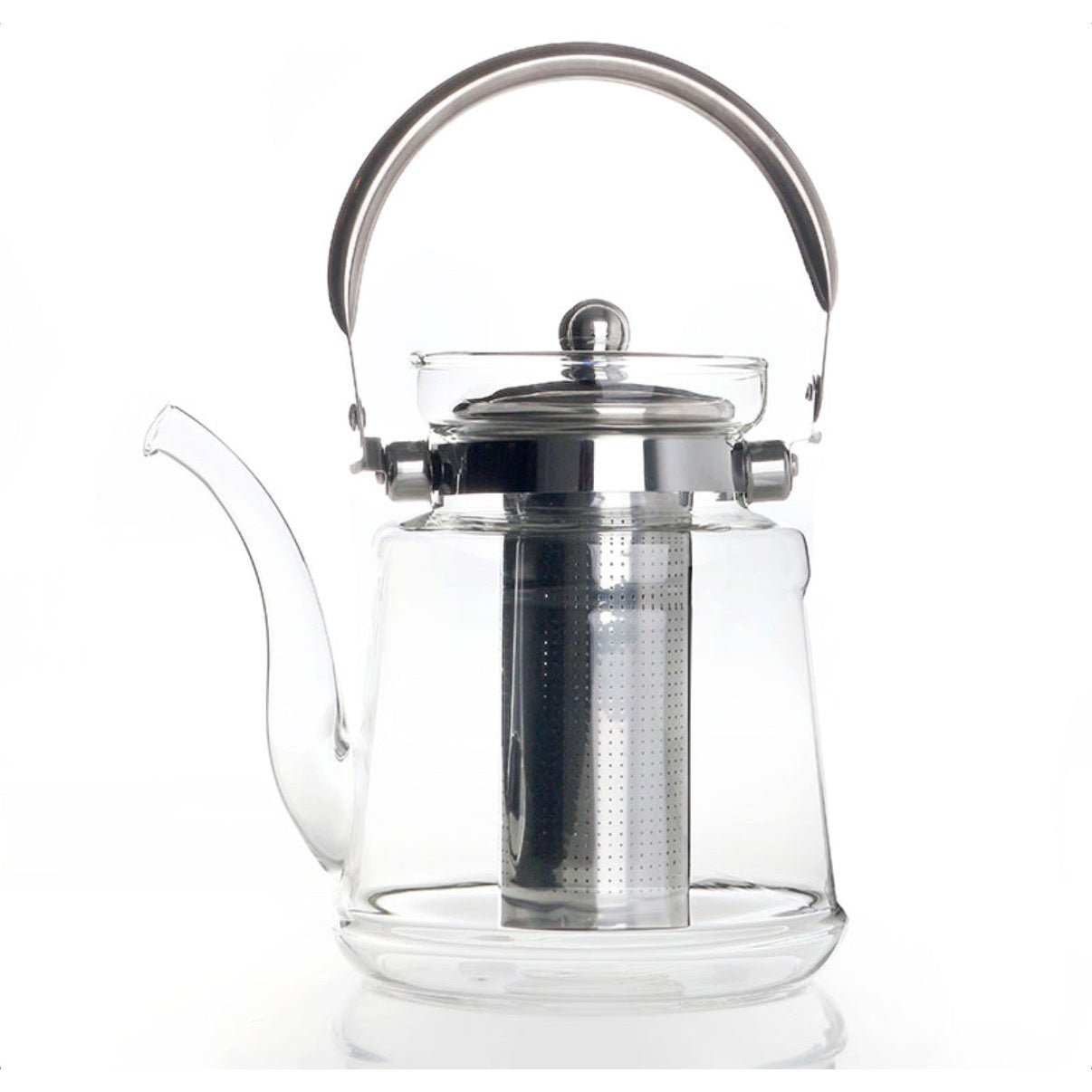1.5 L Heat Resistant Borosilicate Glass Tea Pot with Stainless Steel Handle and Removable Infuser Tea Kettle Stovetop and Dishwasher Safe - Medaid International
