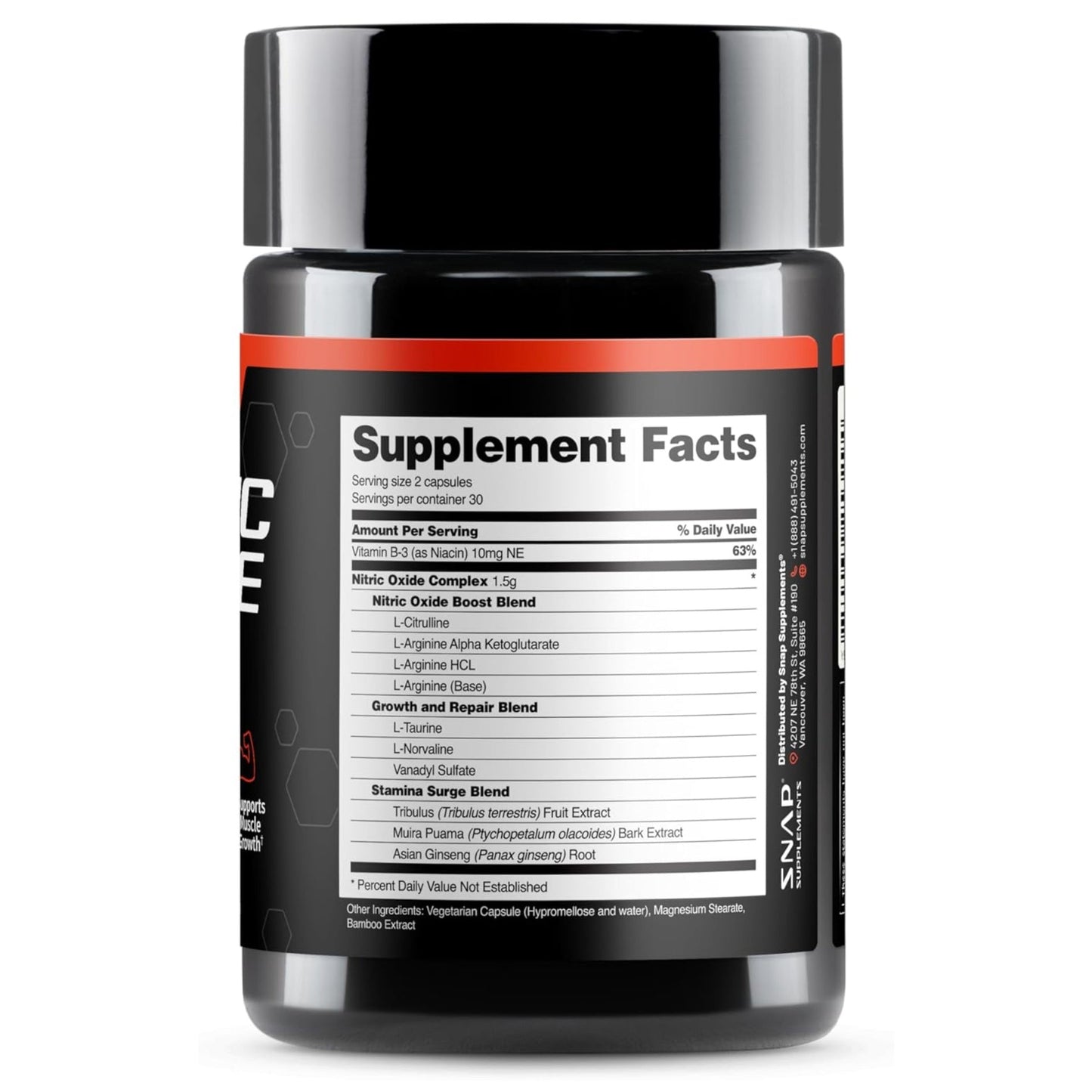 Snap Supplements Nitric Oxide Booster Supplement with L Arginine and L Citrulline Essential Amino Acids and Ginseng Root, Energy, Heart Heal - Medaid International
