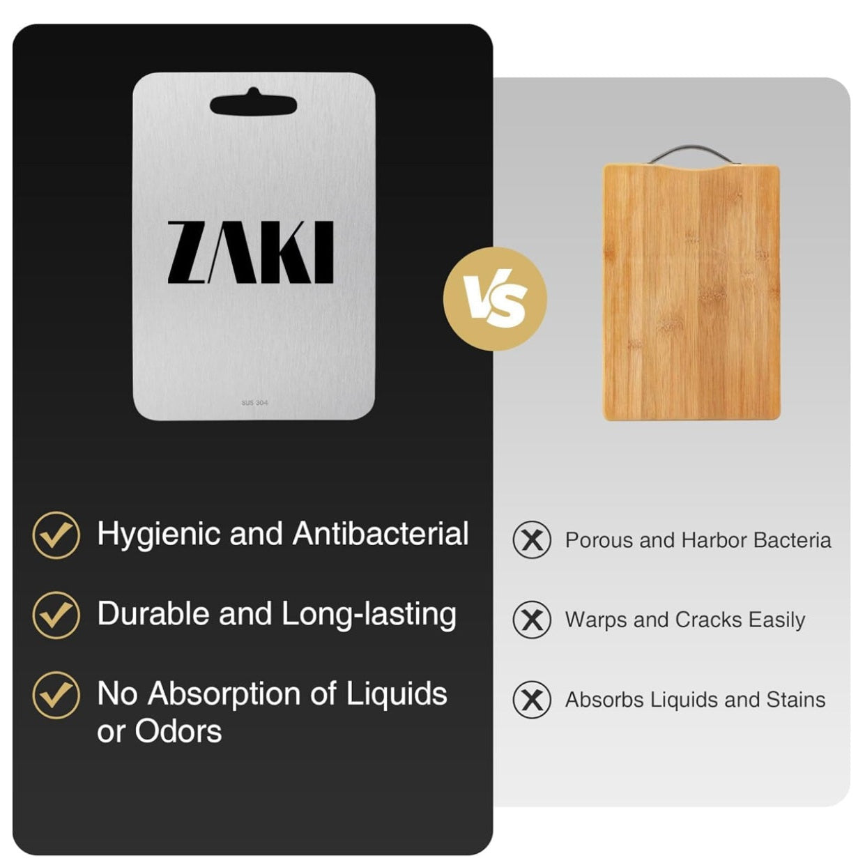 ZAKI Titanium Cutting Board, S304 Stainless Steel Chopping Board, Double-Sided Food Grade Cutting Board, Ideal for Handling Meat, Vegetables,Kneading and Dough Making (Medium 34x24 cm) - Medaid International