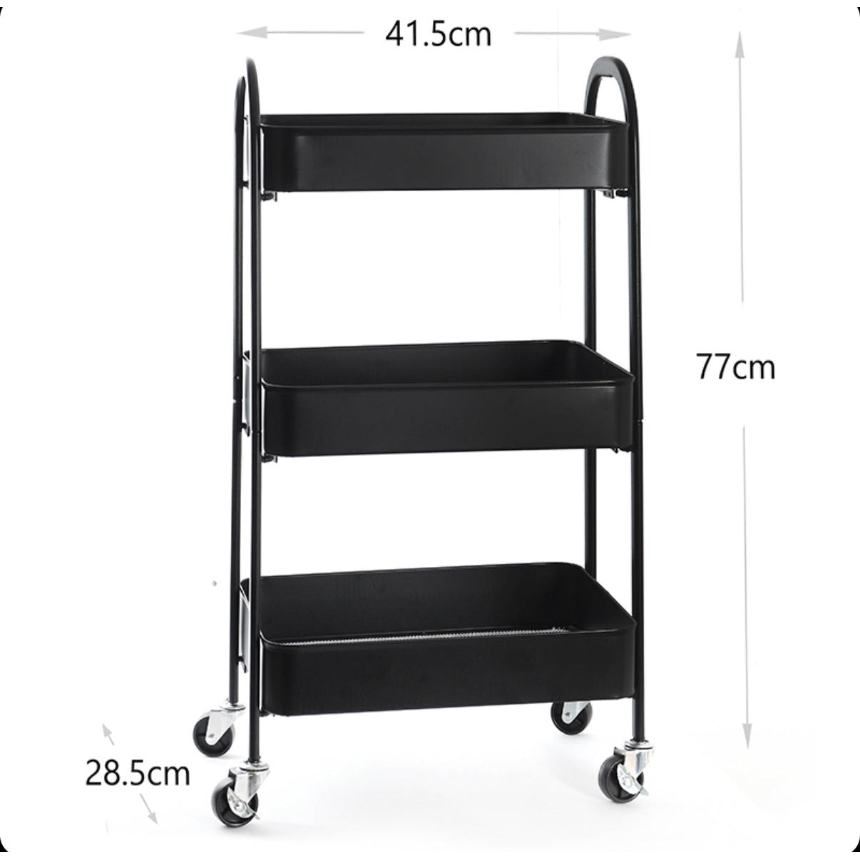 3 Tier Metal Rolling Cart with Wheels Movable Hand Trucks Storage Cart Multipurpose Organizer Trolley for Home Kitchen Bathroom Black - Medaid International