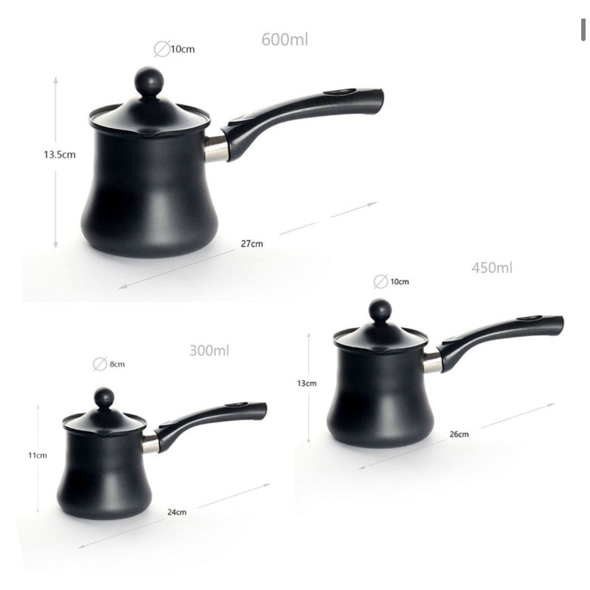 Set of 3 Stainless Steel Coffee Warmer with Lid and Heat Resistant Handle Turkish Coffee Maker Pot Black - Medaid International