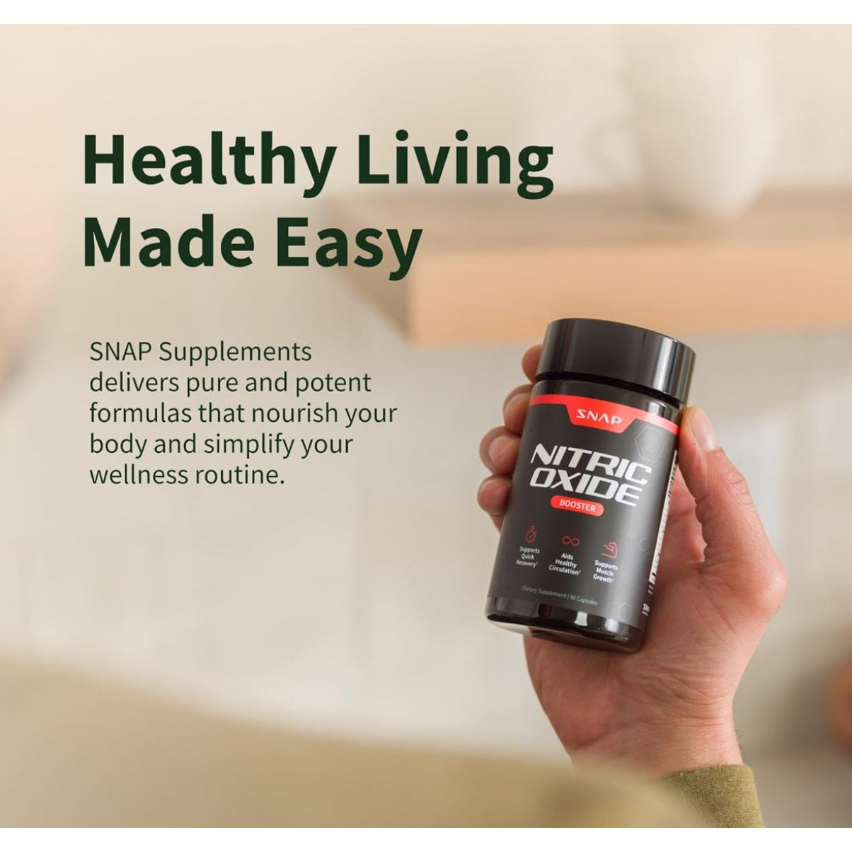 Snap Supplements Nitric Oxide Booster Supplement with L Arginine and L Citrulline Essential Amino Acids and Ginseng Root, Energy, Heart Heal - Medaid International