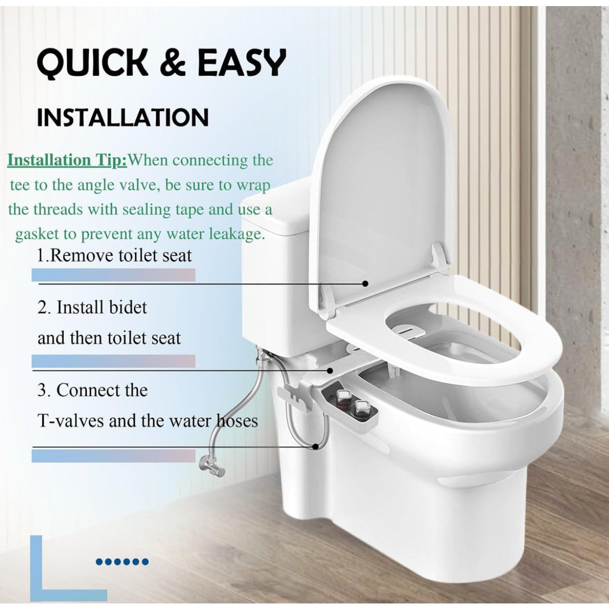 Angju Bidet Attachment for Toilet, Non-Electric Bidet Toilet Attachment, Cool & Warm Temperature Control, Self Cleaning Water Sprayer with Adjustable Water Pressure Nozzle, Frontal & Rear Wash - Medaid International