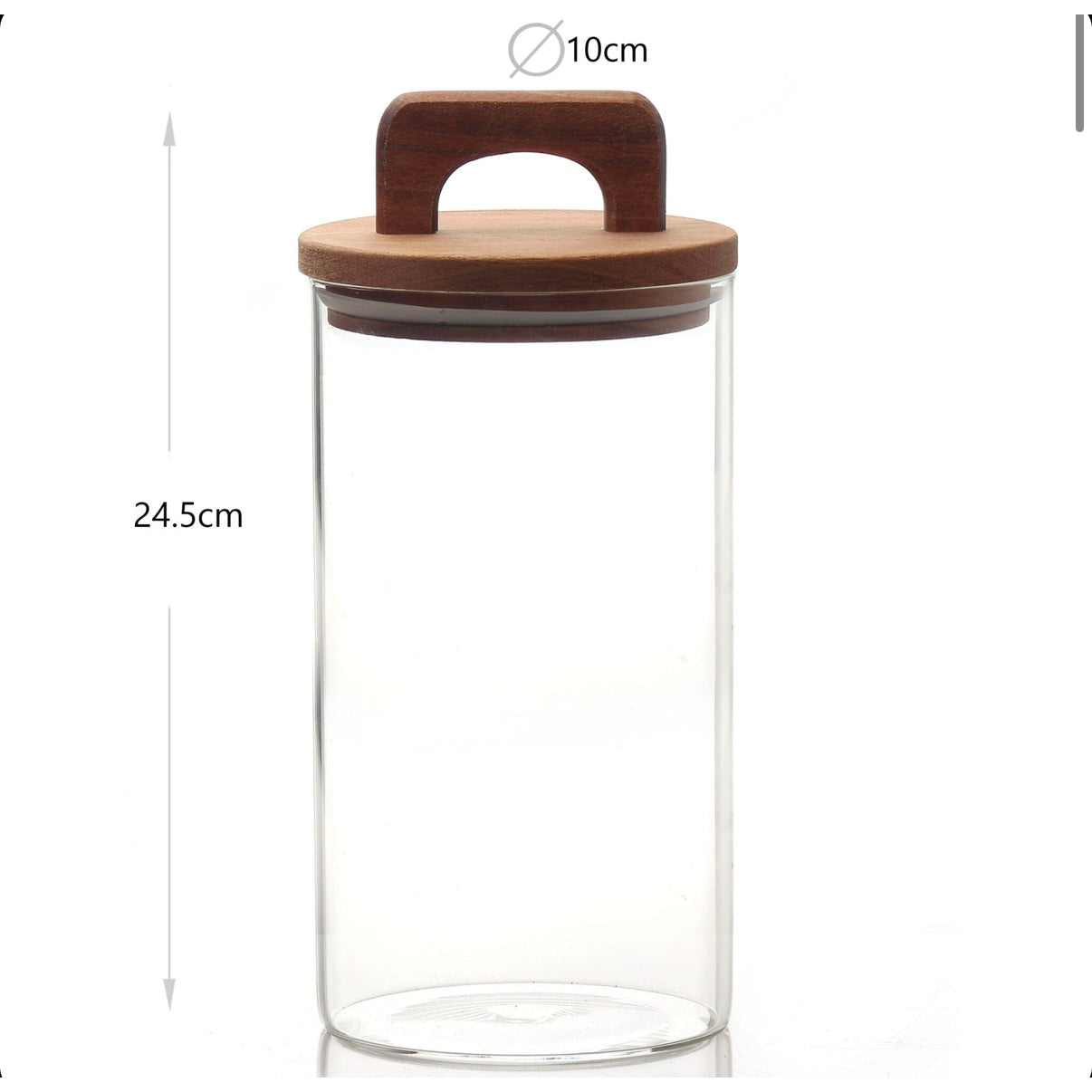 24 CM Borosilicate Glass Food Storage Container with Airtight Wooden Lid and Silicone Ring for Coffee Flour Sugar Spices Dishwasher Safe - Medaid International
