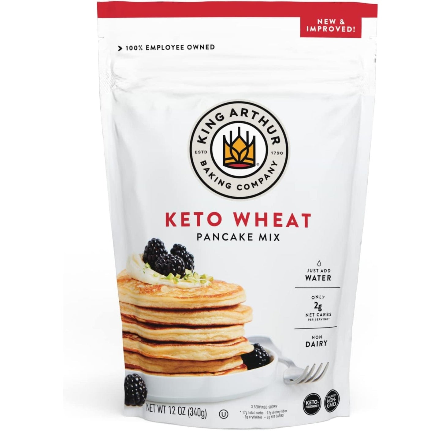 King Arthur Keto Wheat Pancake Mix: Low Carb, High Protein Breakfast Solution - Just Add Water for Fluffy Pancakes or Waffles - Non-GMO, Kosher Certified, 12 oz Pouch - Medaid International