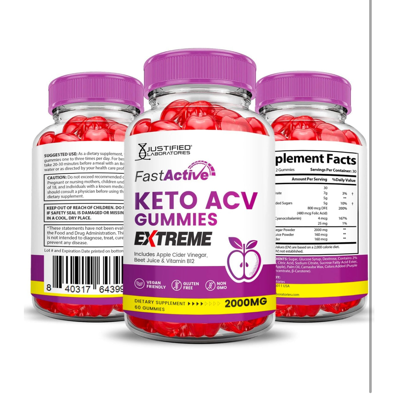 Fast Active Keto ACV Gummies Extreme 2000MG Fastactive Keto Gummies Apple Cider Vinegar Formulated with Pomegranate Beet Juice Powder B12 Vegan Non GMO 60 Gummys - Medaid International