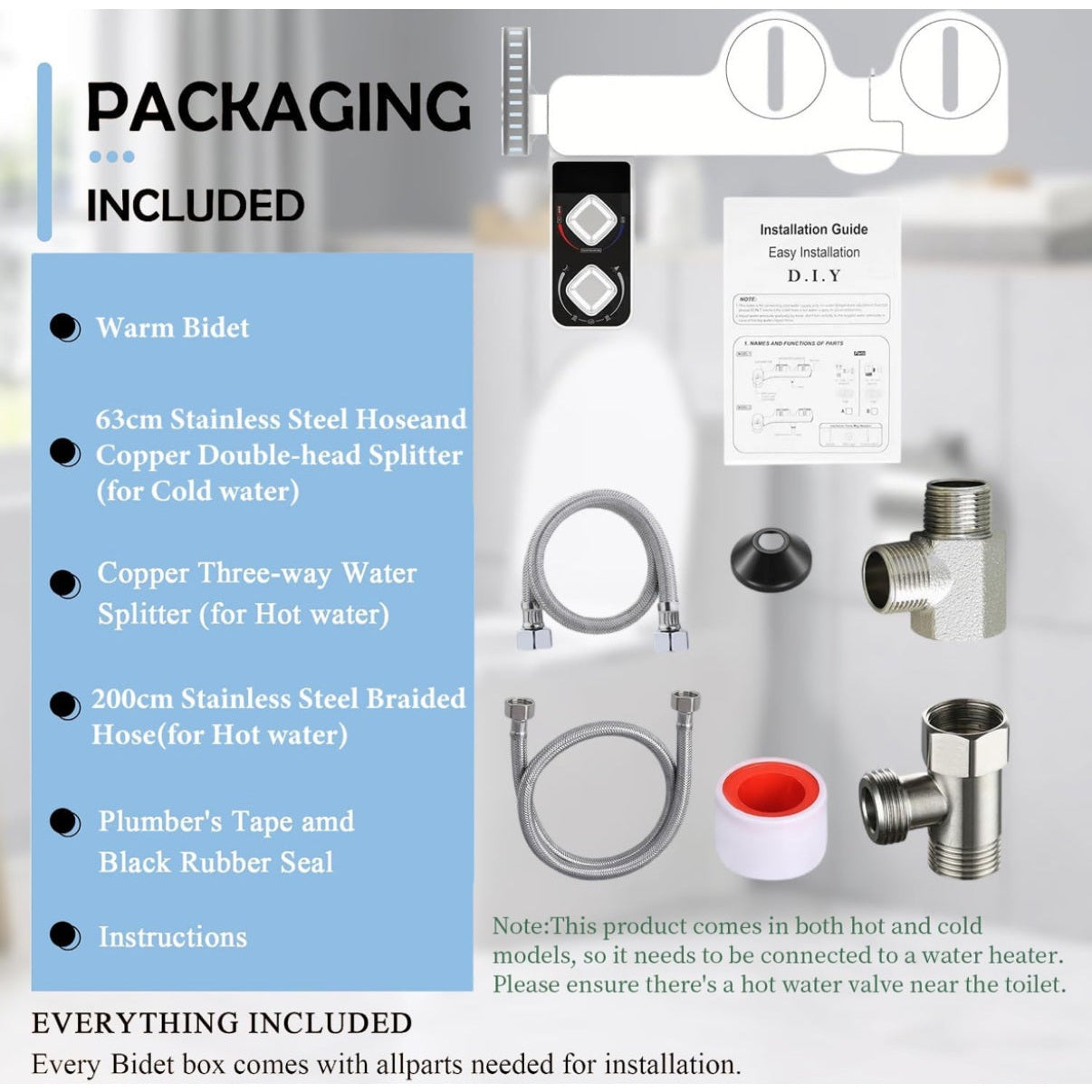 Angju Bidet Attachment for Toilet, Non-Electric Bidet Toilet Attachment, Cool & Warm Temperature Control, Self Cleaning Water Sprayer with Adjustable Water Pressure Nozzle, Frontal & Rear Wash - Medaid International