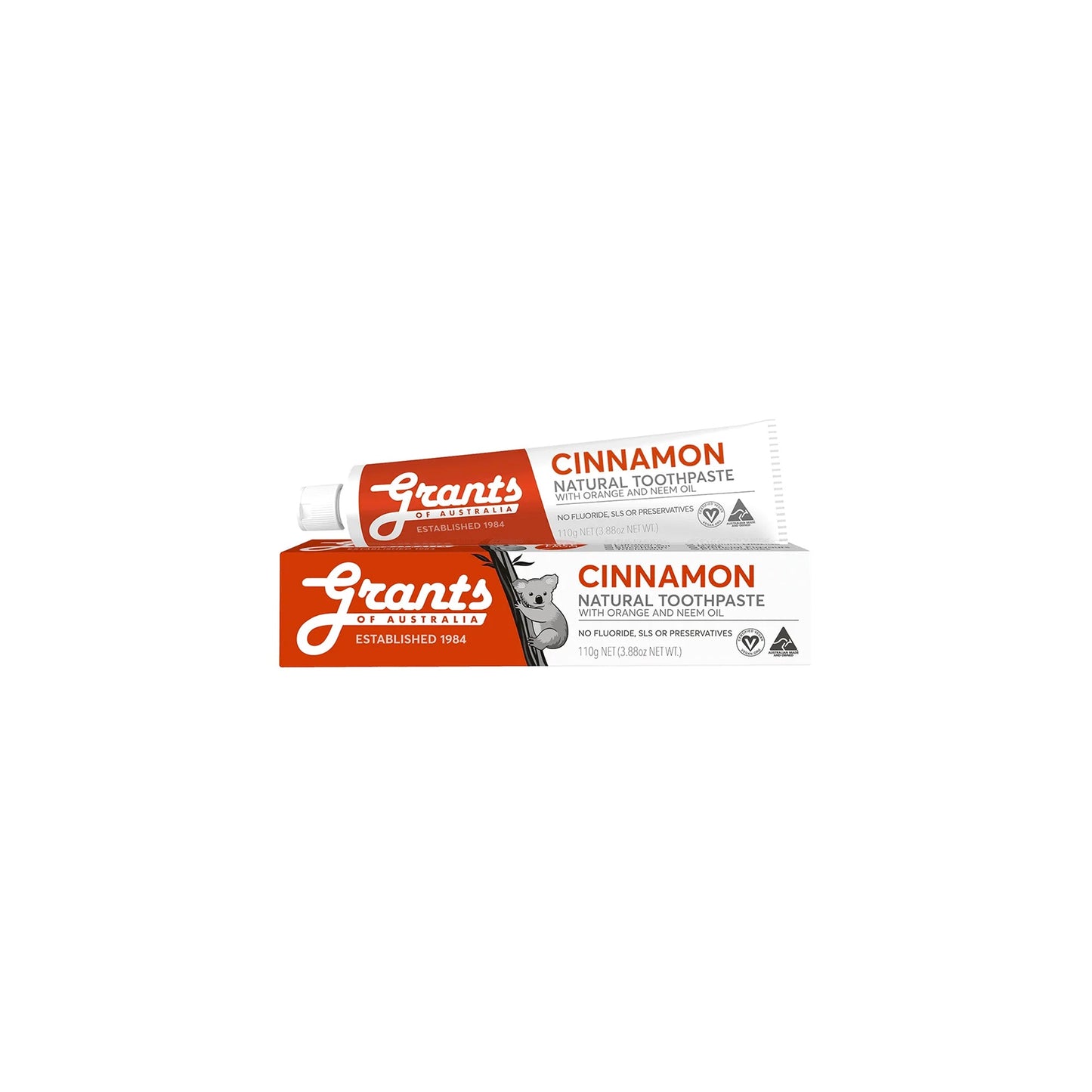 GRANTS TOOTHPASTE - CINNAMON WITH ORANGE & NEEM OIL - FLUORIDE FREE - Medaid International