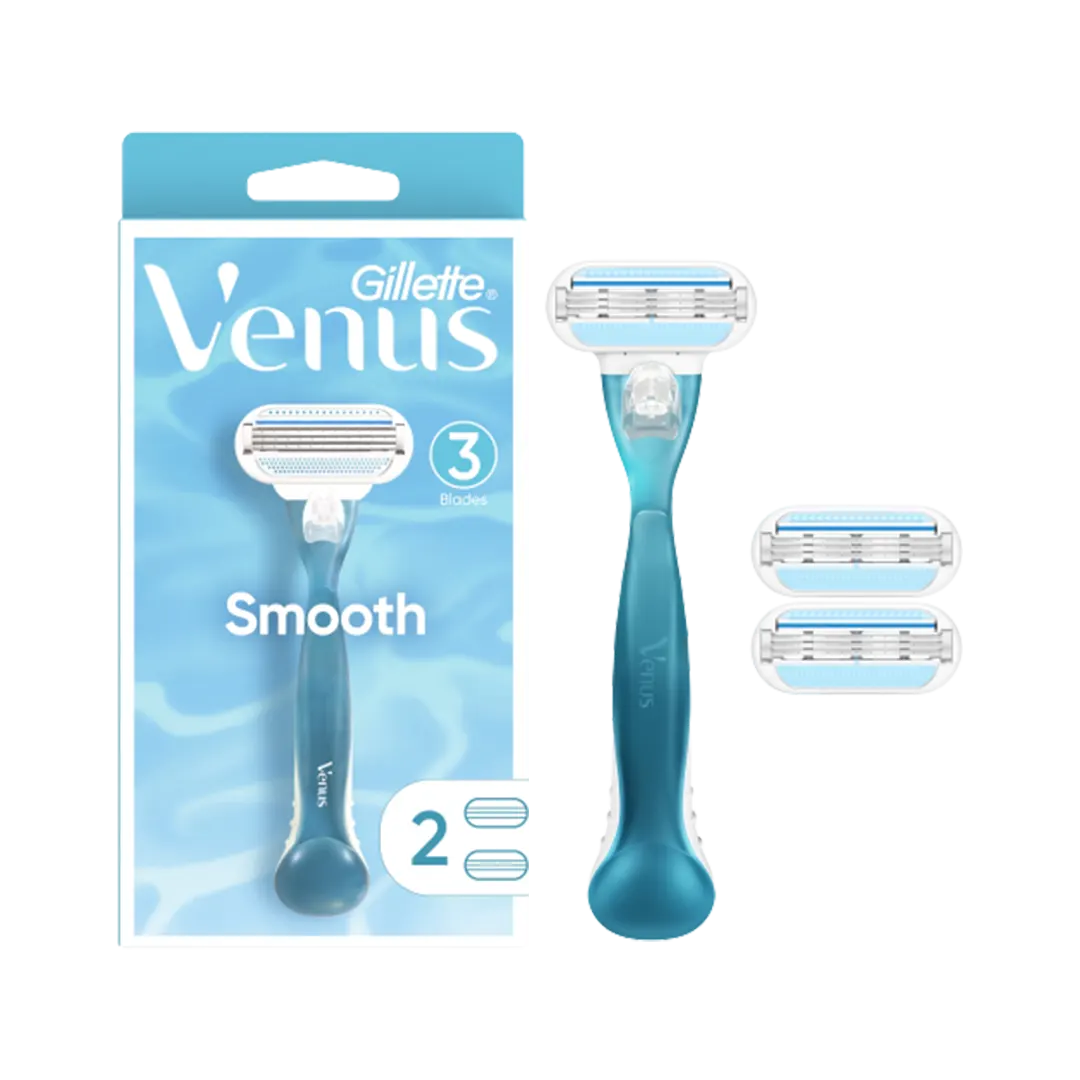 Gillette Venus Smooth Razor Handle With 2 Extra Blades - 3Pcs - Medaid