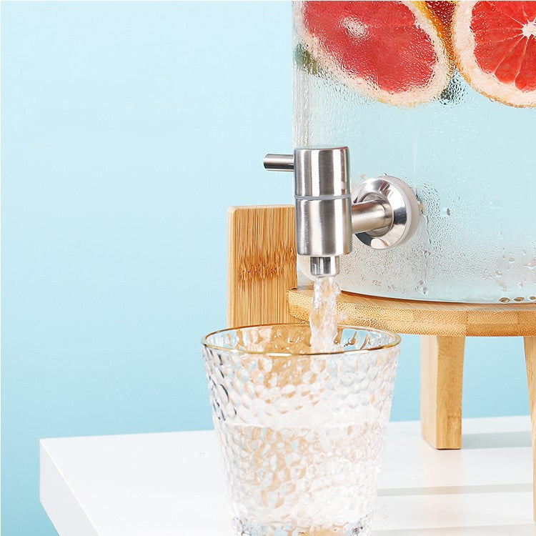 8 L, Glass Drink Dispenser with Stainless Steel Spigot and Handle with Wooden Stand, Ideal for Parties, Birthdays, Buffets, Social Gatherings - Medaid