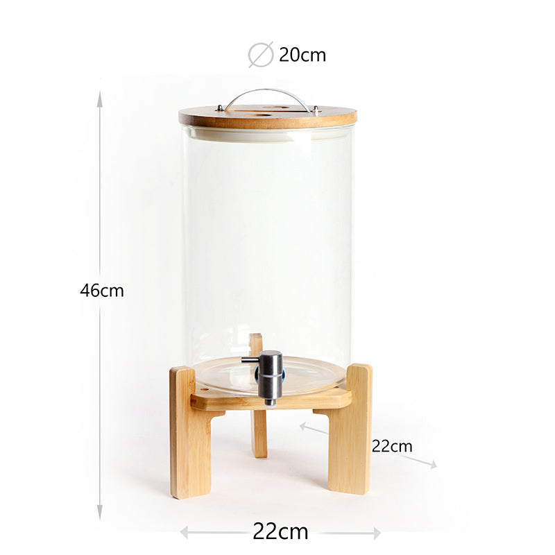8 L, Glass Drink Dispenser with Stainless Steel Spigot and Handle with Wooden Stand, Ideal for Parties, Birthdays, Buffets, Social Gatherings - Medaid