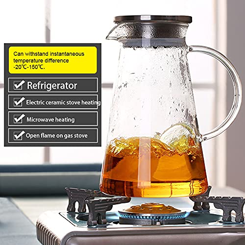1.7 L, Glass Pitcher Set with Stainless Steel Lid and 300 ML 6 Mugs with 1 Wooden Tray, Perfect for Cold/Hot Beverages, Iced Tea, Juice, Coffee - Medaid