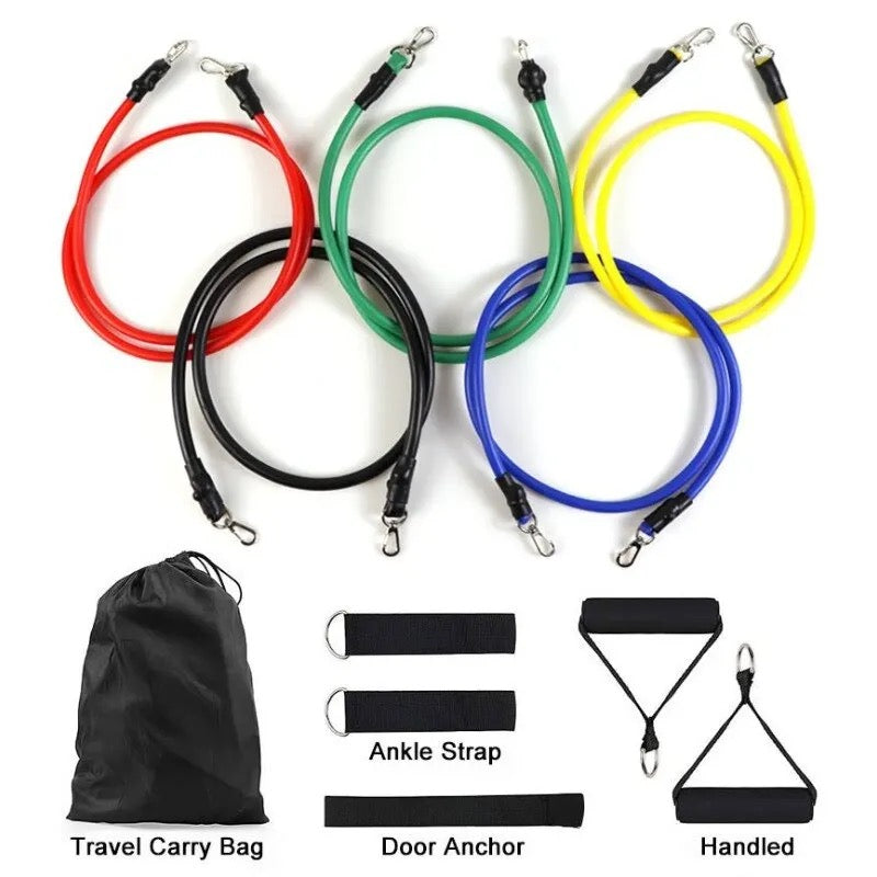 11Pcs Resistance Bands Set Elastic Tube Bands Door Anchor Ankle Straps Cushioned Handles with Carry Bags for Home Gym - Medaid International