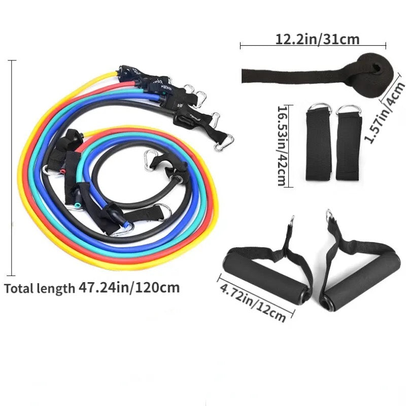 11Pcs Resistance Bands Set Elastic Tube Bands Door Anchor Ankle Straps Cushioned Handles with Carry Bags for Home Gym - Medaid International