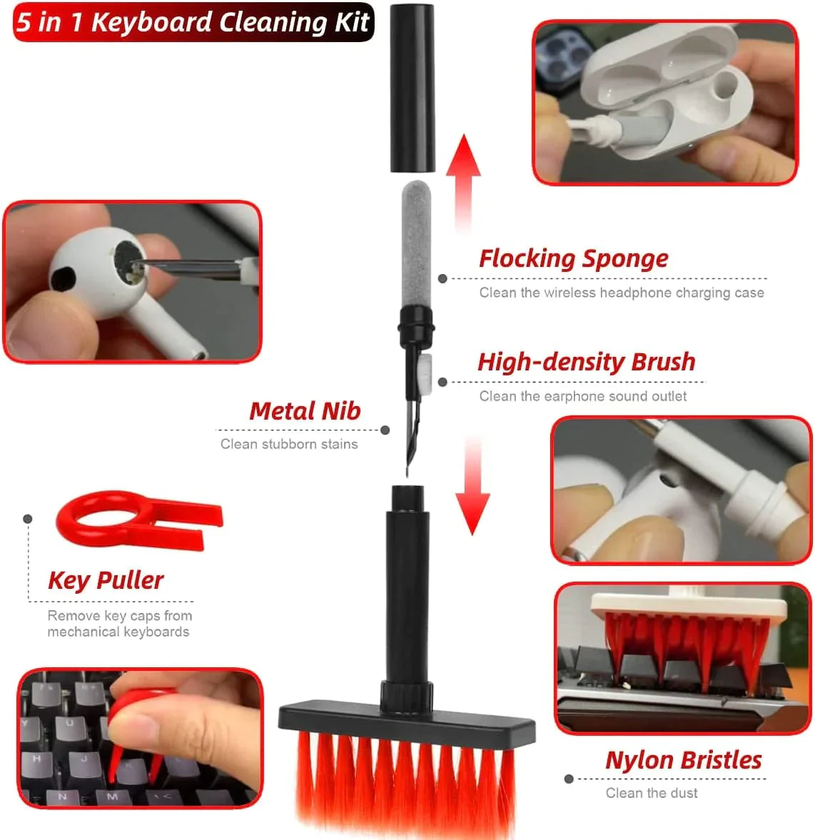 Earphone & Keyboard Cleaner Brush 5 In 1 - Medaid International