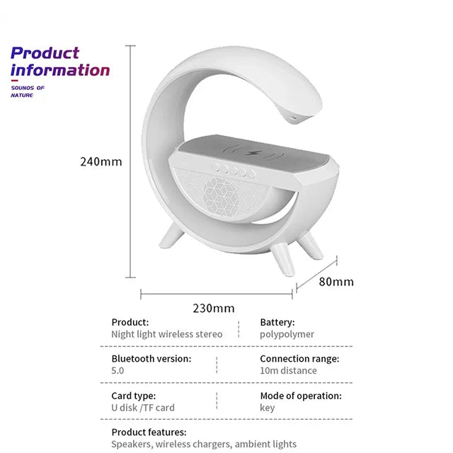 Wireless Charging Bedside LED Night Light, Bluetooth Speaker Lamp BT2301 - Medaid International