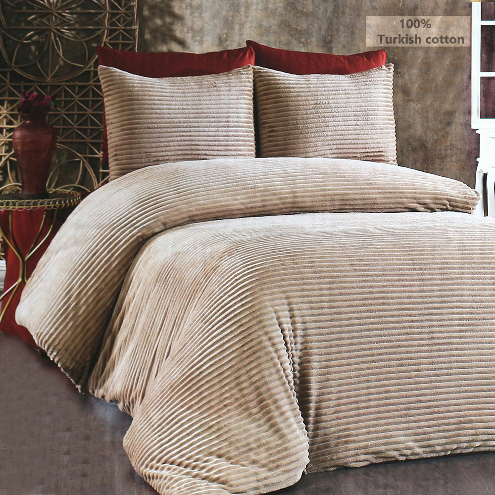 6-Pieces, Beige Duvet Plush Quilt Cover and Pillowcase Set, King Size - Medaid International