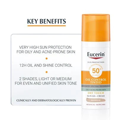 Eucerin Oil Control Tinted Sun Gel-Cream Dry Touch 50+ - Medaid