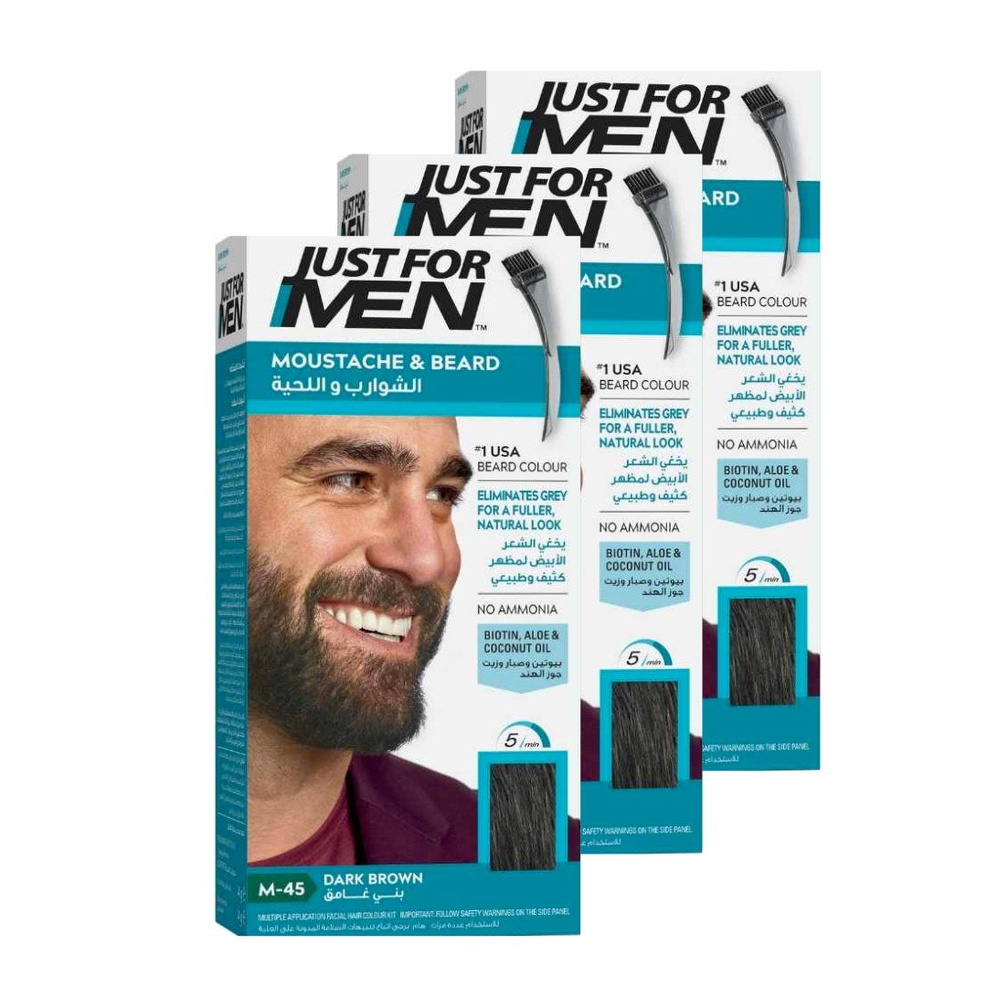 Just For Men x 3 Brush-In Color Gel For Moustache, Beard & Sideburns-Dark Brown M-45 - Medaid International