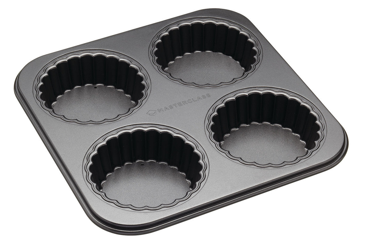 MasterClass Non-Stick Four Hole Loose Base Fluted Mini Tartlet Pan - Medaid International