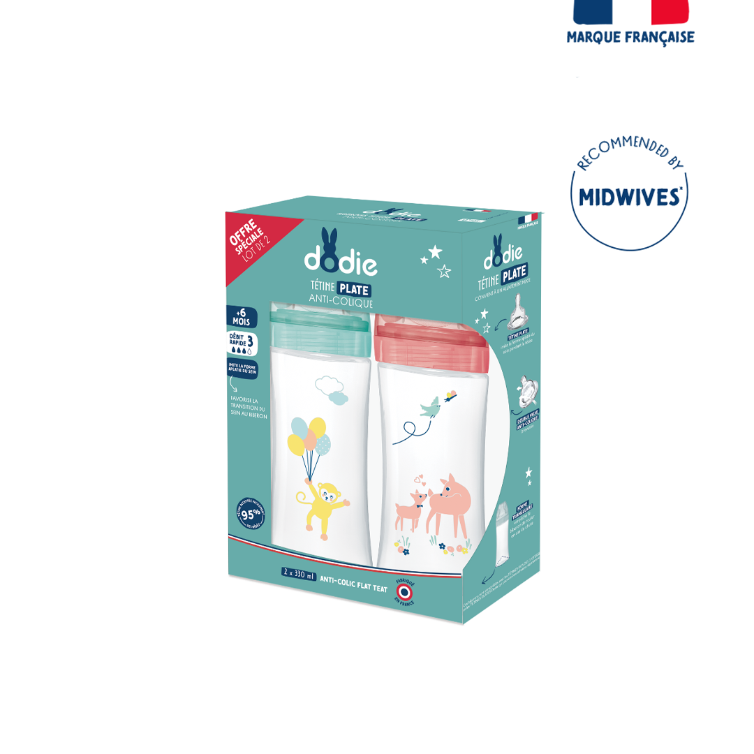 Dodie Box X2 Bottles Sensation+ Anti-Colic 330ml Garden Flat Teat Flow 3 - Medaid International