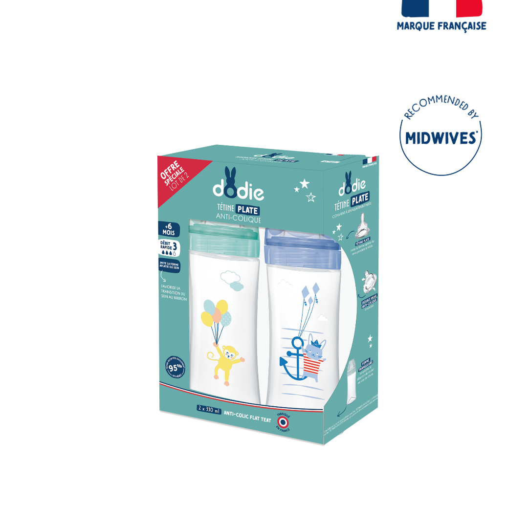 Dodie Box X2 Bottles Sensation+ Anti-Colic 330ml Sea Flat Teat Flow 3 - Medaid International