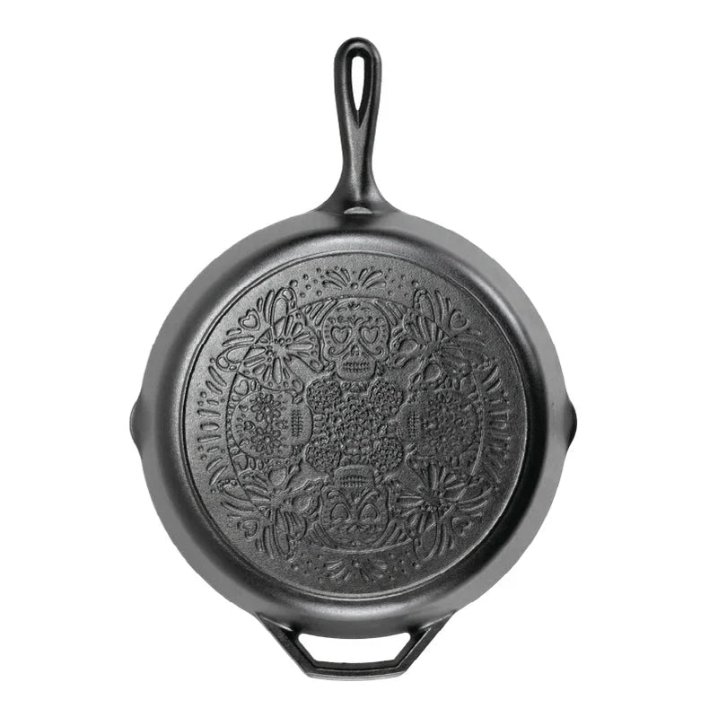 31 Cm Seasoned Cast Iron Butterfly Sugar Skull Skillet - Medaid International