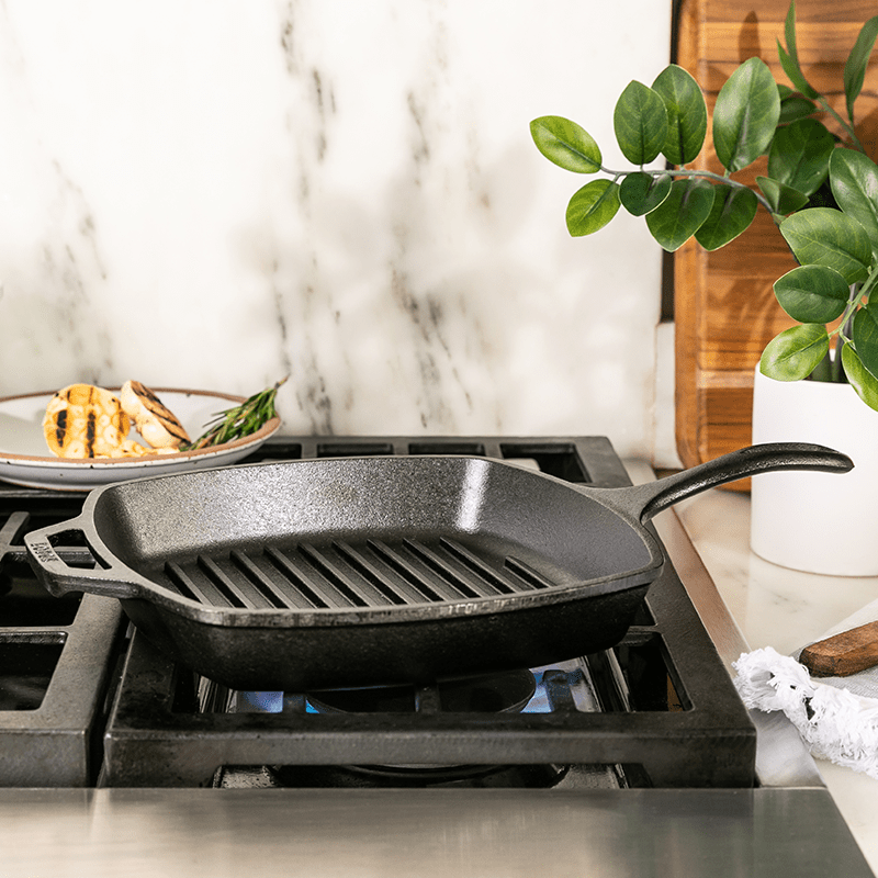 Grill Pan Square Cast Iron 26cm, Black - Medaid International