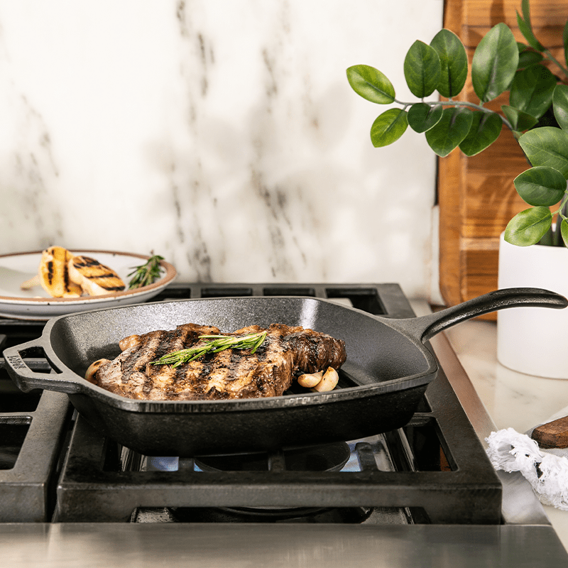 Grill Pan Square Cast Iron 26cm, Black - Medaid International
