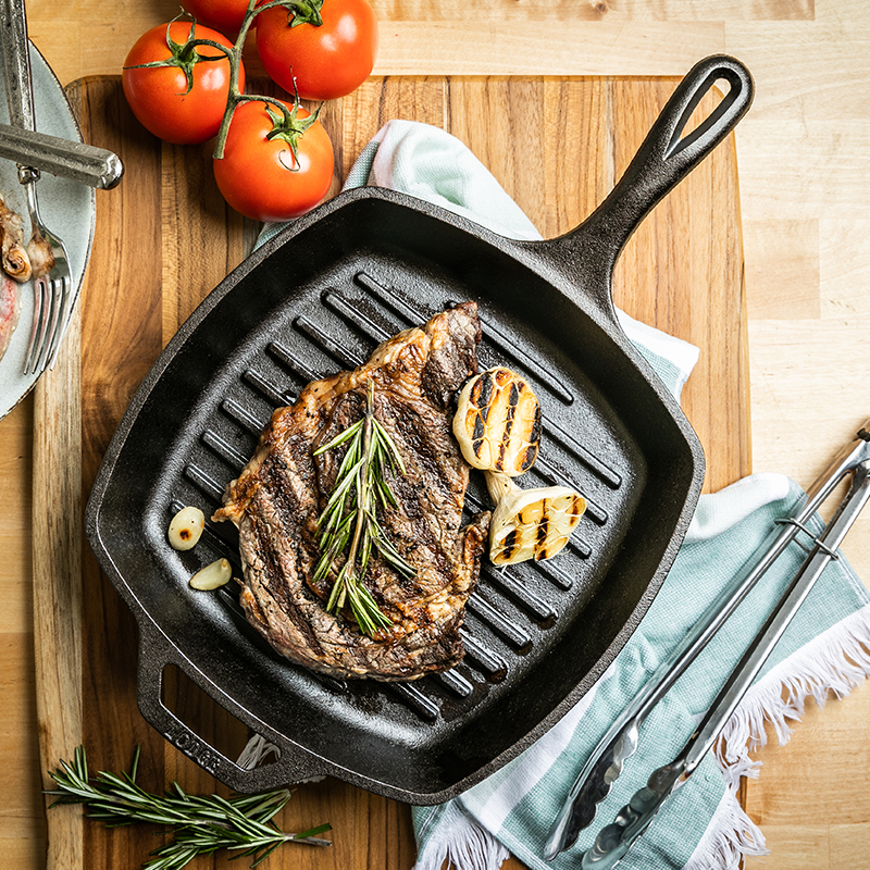 Grill Pan Square Cast Iron 26cm, Black - Medaid International