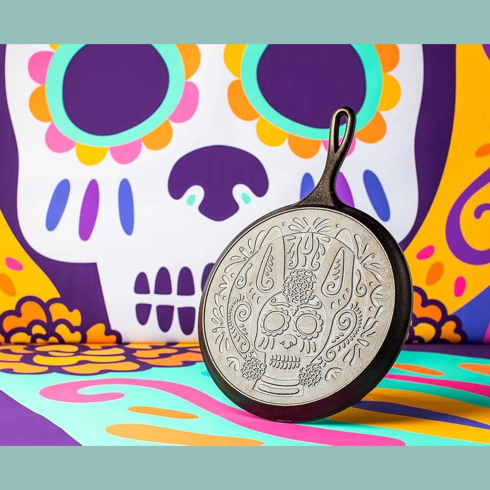 Day of the Dead 27cm Sugar Skull Cast Iron Griddle - Medaid International