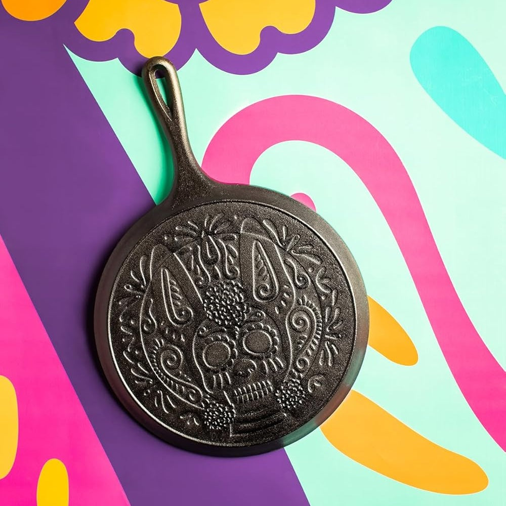Day of the Dead 27cm Sugar Skull Cast Iron Griddle - Medaid International