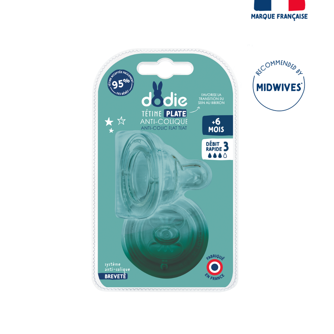 Dodie Teat Sensation+ Flat Anti-Colic Wide Neck +6 Months Silicone Flow 3 - Medaid International