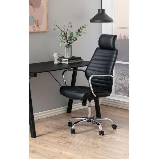EARTH - Black Leather Desk Chair With Headrest - Medaid