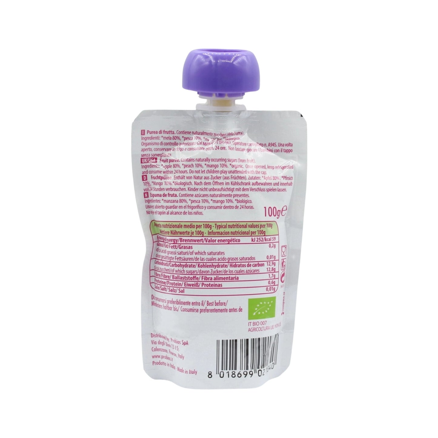 Organic Italian Peach & Apple Fruit Puree With Mango - Medaid International