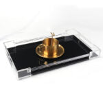 34 CM Plexi Mirrored Top Rectangular Serving Tray with Handles Multifunctional Organizer Tray for Food Drinks Snacks and Appetizers Black - Medaid International