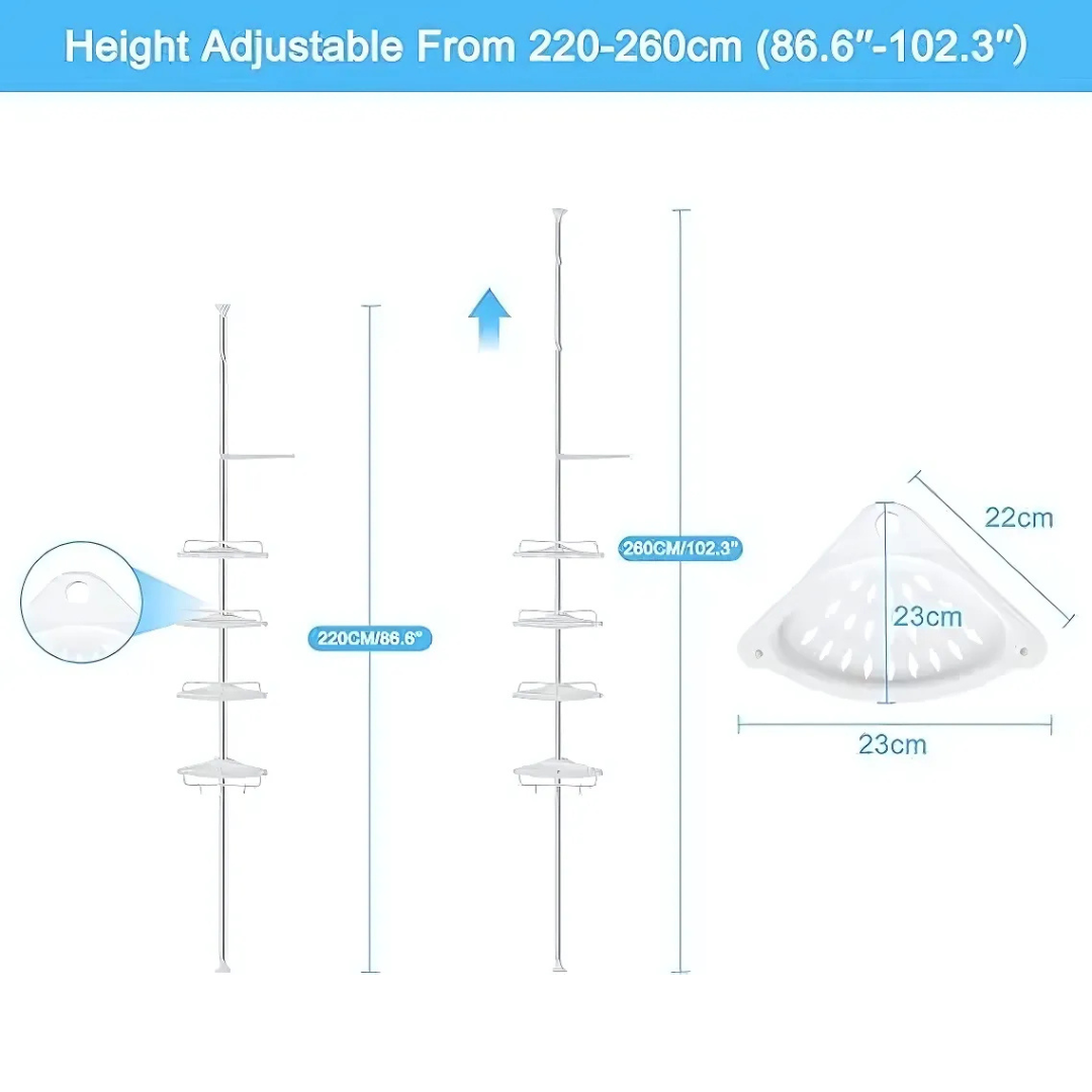 4 Tier Bathroom Corner Shelf with Towel Holder – Wall Mounted Storage Rack for Toiletries & Towels - Medaid International
