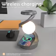 360 Floating RGB Light – Rotating Magnetic Table Lamp with Wireless Charger - Black color - Medaid International