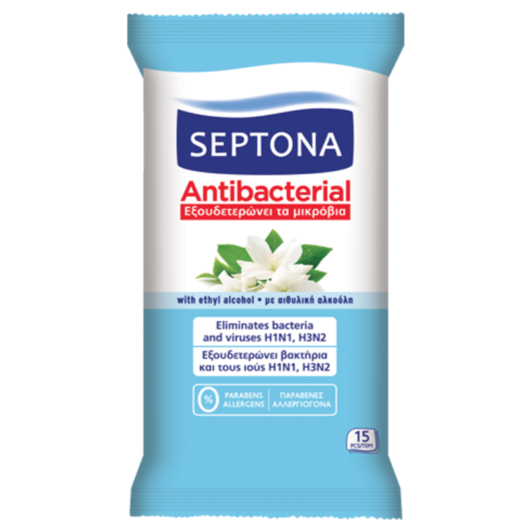 Septona Antibacterial Wipes With Jasmine Fragrance 15 Wipes - Medaid International