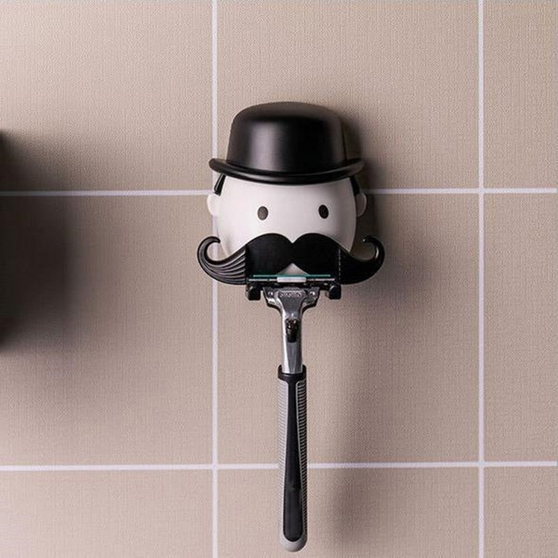 Shaving Razor Holder, Moustache Shape Plastic Shaver Holder Bathroom Washroom Wall Sucker Storage Rack - Medaid International