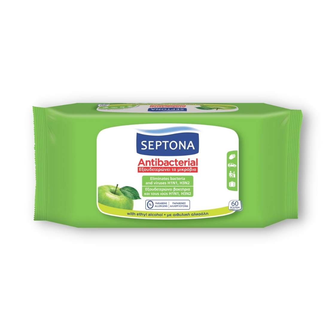 Septona Antibacterial Wipes Green Apple Fragrance 60 Wipes - Medaid International