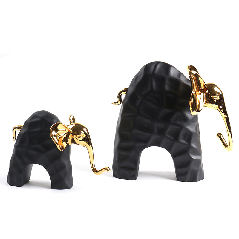 Set of 2 Resin Elephant Figurines for Home Decoration Living Room Coffee Table Decoration Black - Medaid International