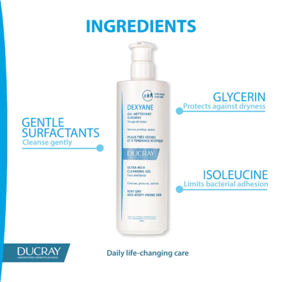 Ducray Dexyane Ultra-Rich Cleansing Gel For Eczema And Atopic Dermatitis 400ml - Medaid