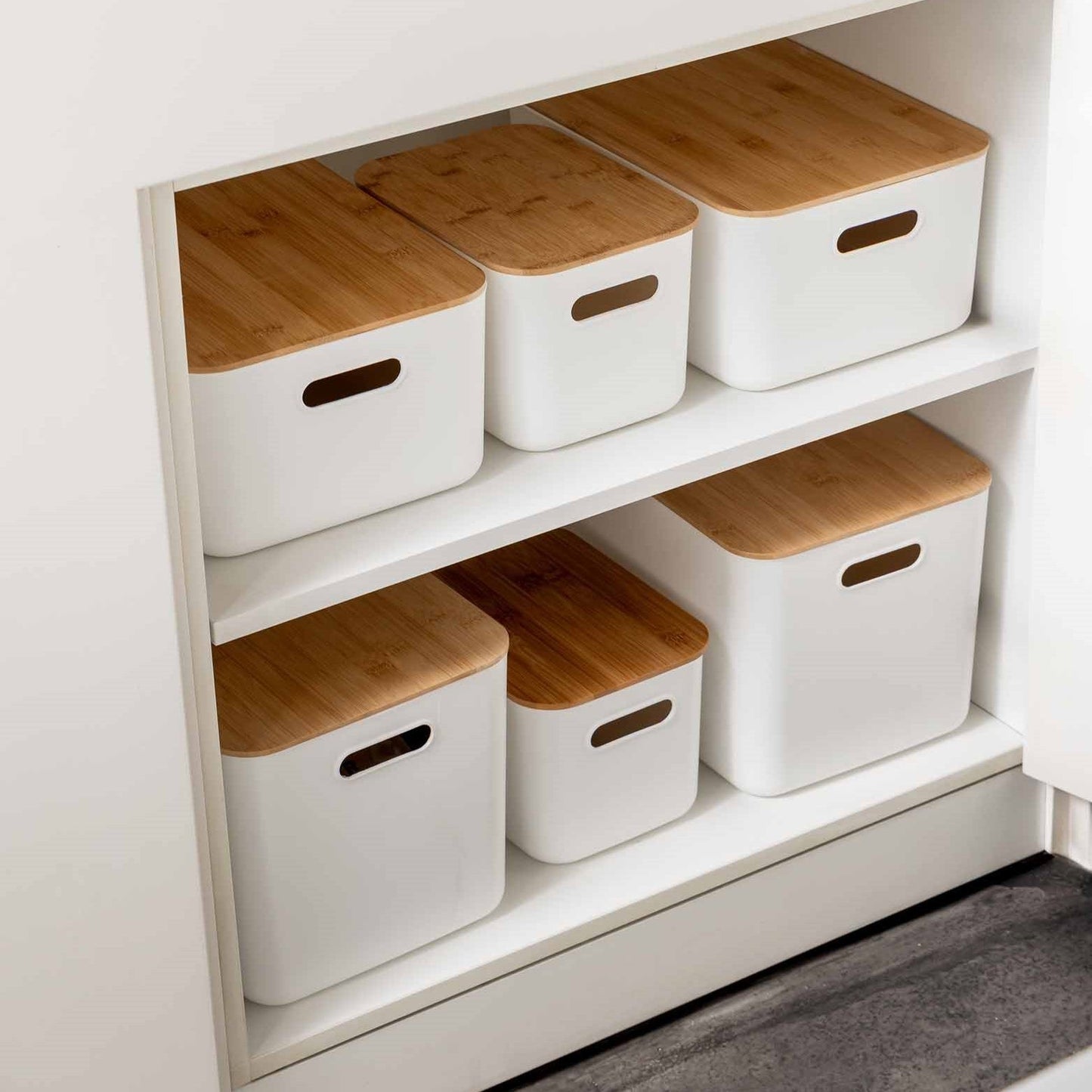 White Storage Tub W/ Bamboo Lid - Small