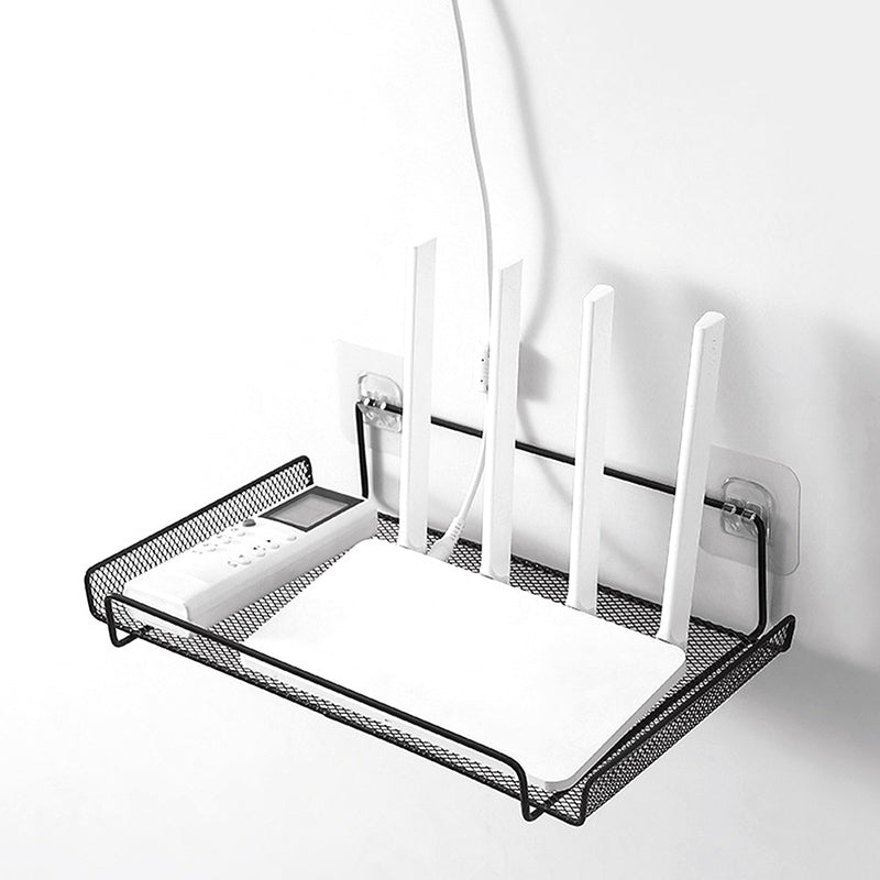 31 CM Wall Mounted Shelf Screwless Multipurpose Router Storage Shelves with Adhesive Hooks Organizer Rack for Home Living Room Bedroom Black - Medaid International