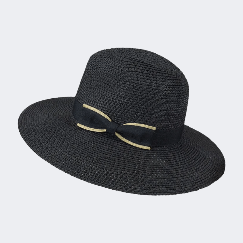 Stamion Elegant With Bow Women Beach Hat Black/Beige - Medaid International